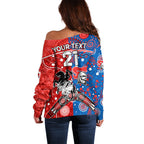 NRL Knights and Dragons Together Off Shoulder Sweater Boomerang Indigenous Dots