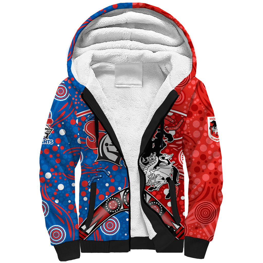 NRL Knights and Dragons Together Sherpa Hoodie Boomerang Indigenous Dots
