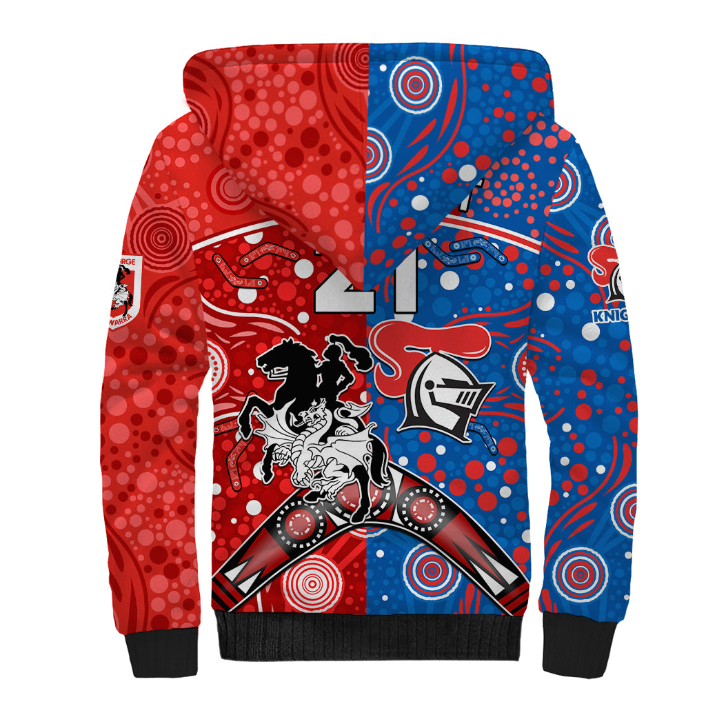 NRL Knights and Dragons Together Sherpa Hoodie Boomerang Indigenous Dots