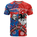 NRL Knights and Dragons Together T Shirt Boomerang Indigenous Dots