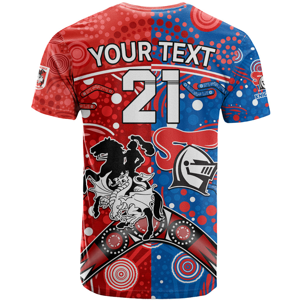 NRL Knights and Dragons Together T Shirt Boomerang Indigenous Dots