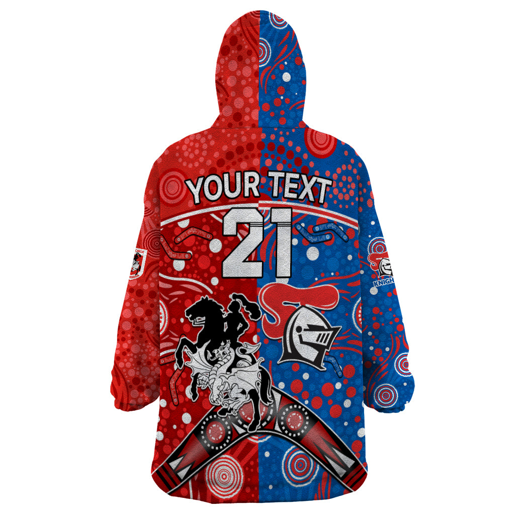 NRL Knights and Dragons Together Wearable Blanket Hoodie Boomerang Indigenous Dots