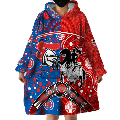 NRL Knights and Dragons Together Wearable Blanket Hoodie Boomerang Indigenous Dots
