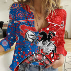 NRL Knights and Dragons Together Women Casual Shirt Boomerang Indigenous Dots