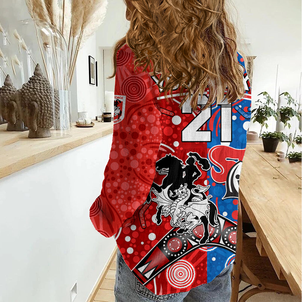 NRL Knights and Dragons Together Women Casual Shirt Boomerang Indigenous Dots