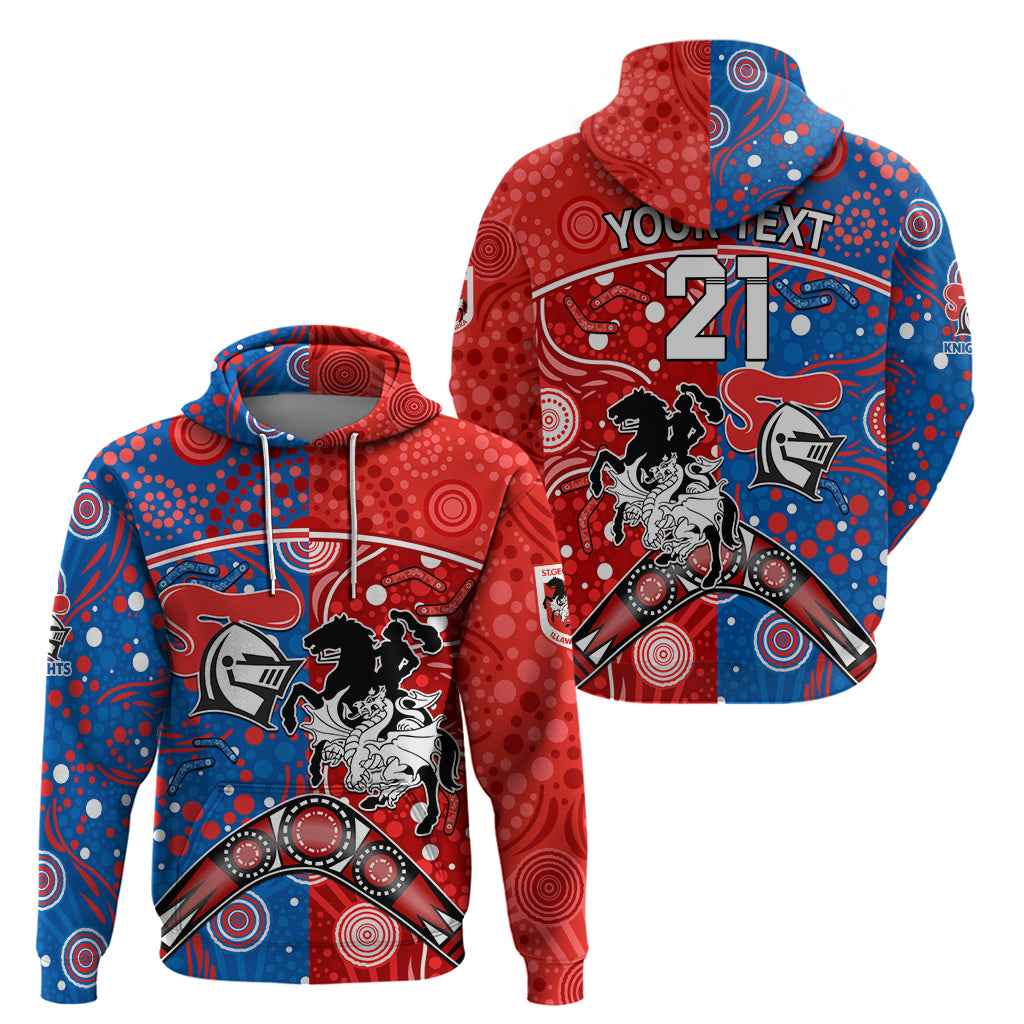 NRL Knights and Dragons Together Zip Hoodie Boomerang Indigenous Dots