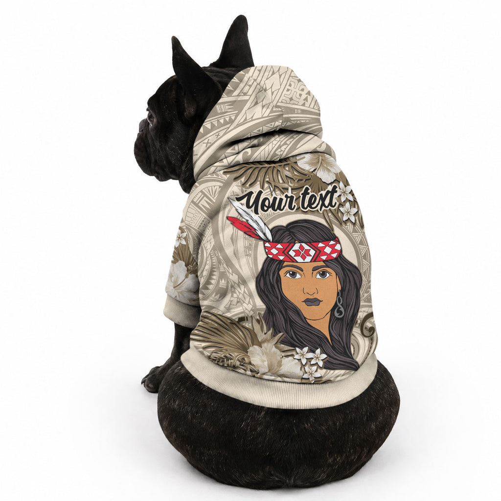 Personalized New Zealand Women's Day Pet Hoodie Maori Girl Feathers of Hope - Beige