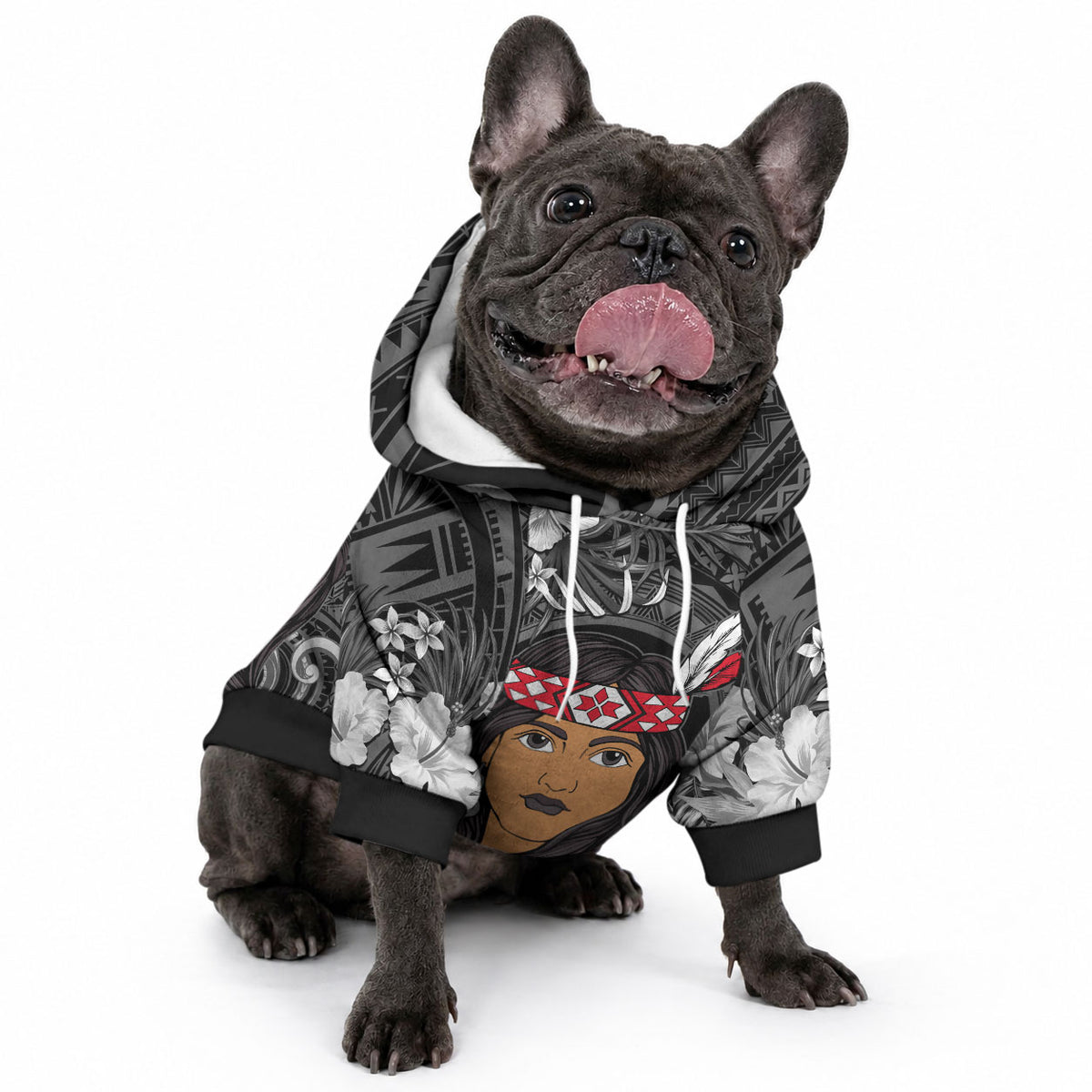 New Zealand Custom Women's Day Pet Hoodie Maori Girl Feathers of Hope - Black