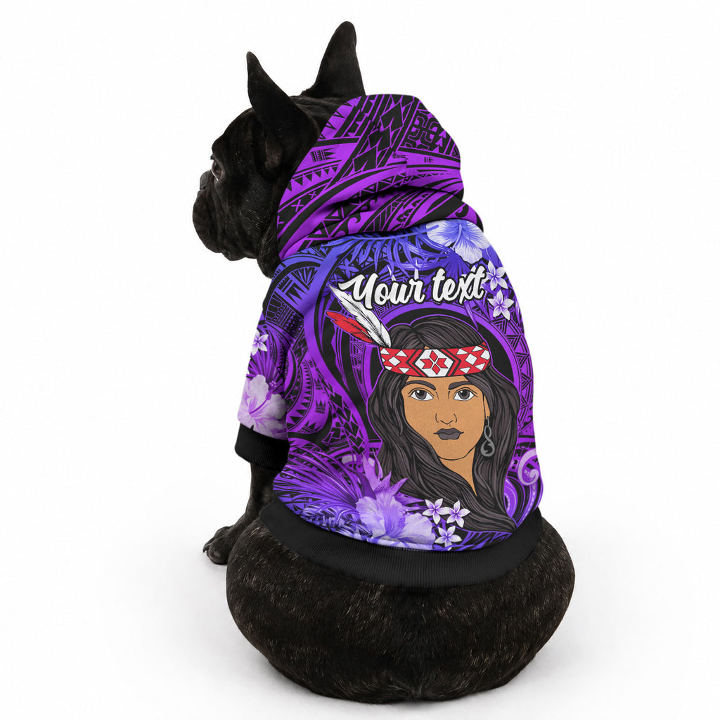 New Zealand Custom Women's Day Pet Hoodie Maori Girl Feathers of Hope - Purple