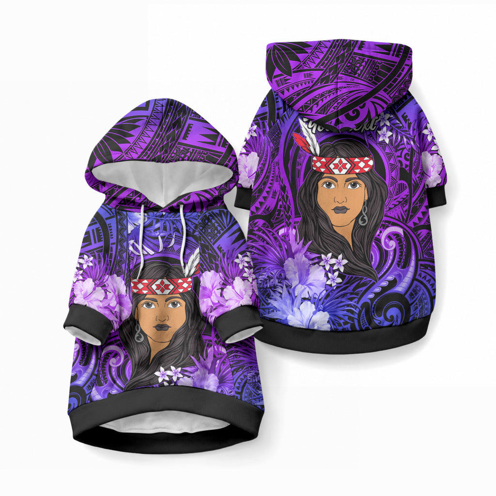 New Zealand Custom Women's Day Pet Hoodie Maori Girl Feathers of Hope - Purple