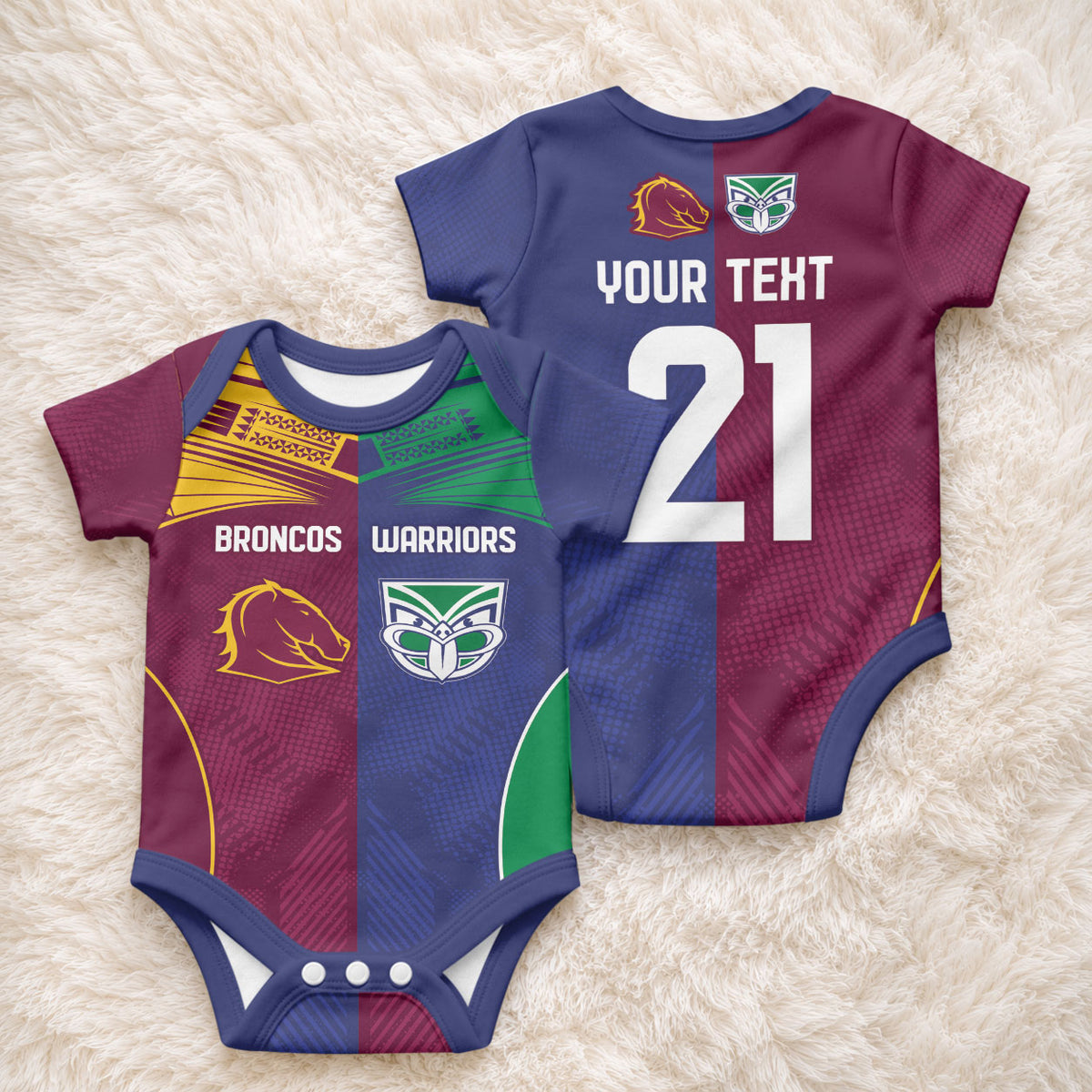Custom Warriors-Broncos Baby Onesie Together Sporty Style