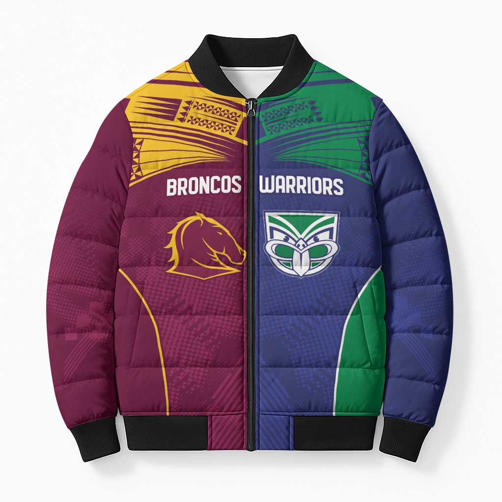 Custom Warriors-Broncos Bomber Puffer Jacket Together Sporty Style