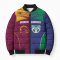 Custom Warriors-Broncos Bomber Puffer Jacket Together Sporty Style