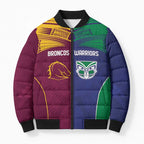 Custom Warriors-Broncos Bomber Puffer Jacket Together Sporty Style