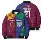 Custom Warriors-Broncos Bomber Puffer Jacket Together Sporty Style