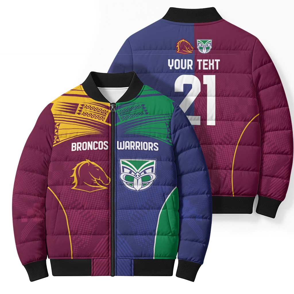 Custom Warriors-Broncos Bomber Puffer Jacket Together Sporty Style