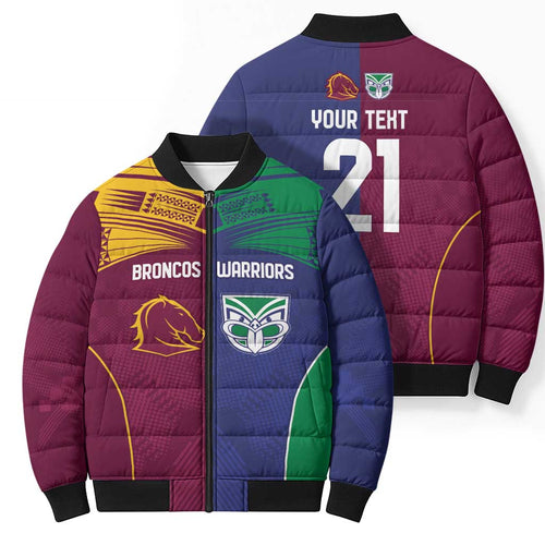 Custom Warriors-Broncos Bomber Puffer Jacket Together Sporty Style