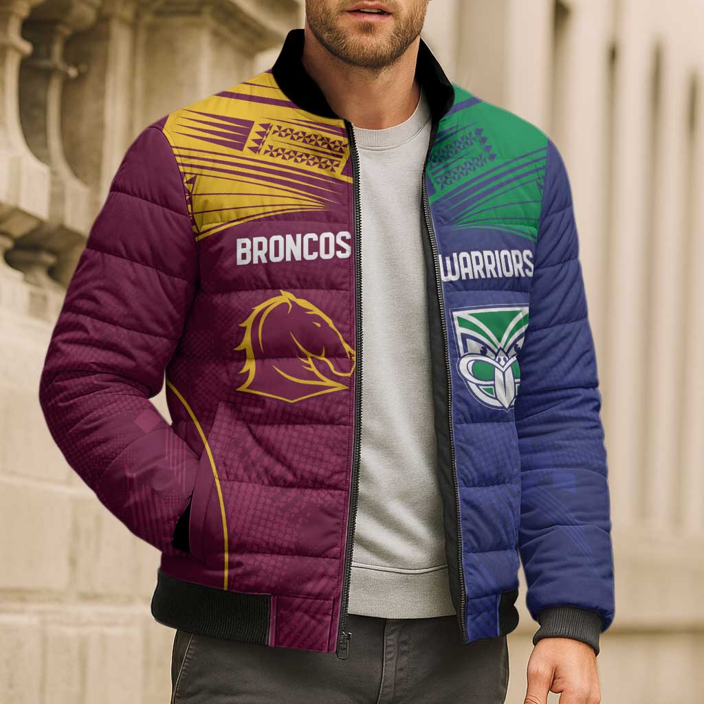 Custom Warriors-Broncos Bomber Puffer Jacket Together Sporty Style