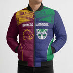 Custom Warriors-Broncos Bomber Puffer Jacket Together Sporty Style