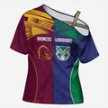 Custom Warriors-Broncos Cross Shoulder Shirt Together Sporty Style