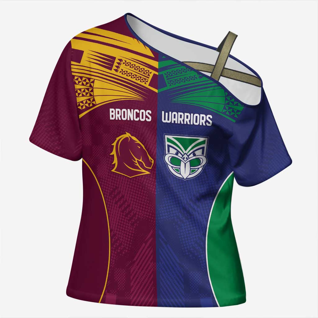 Custom Warriors-Broncos Cross Shoulder Shirt Together Sporty Style