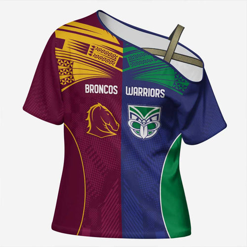 Custom Warriors-Broncos Cross Shoulder Shirt Together Sporty Style