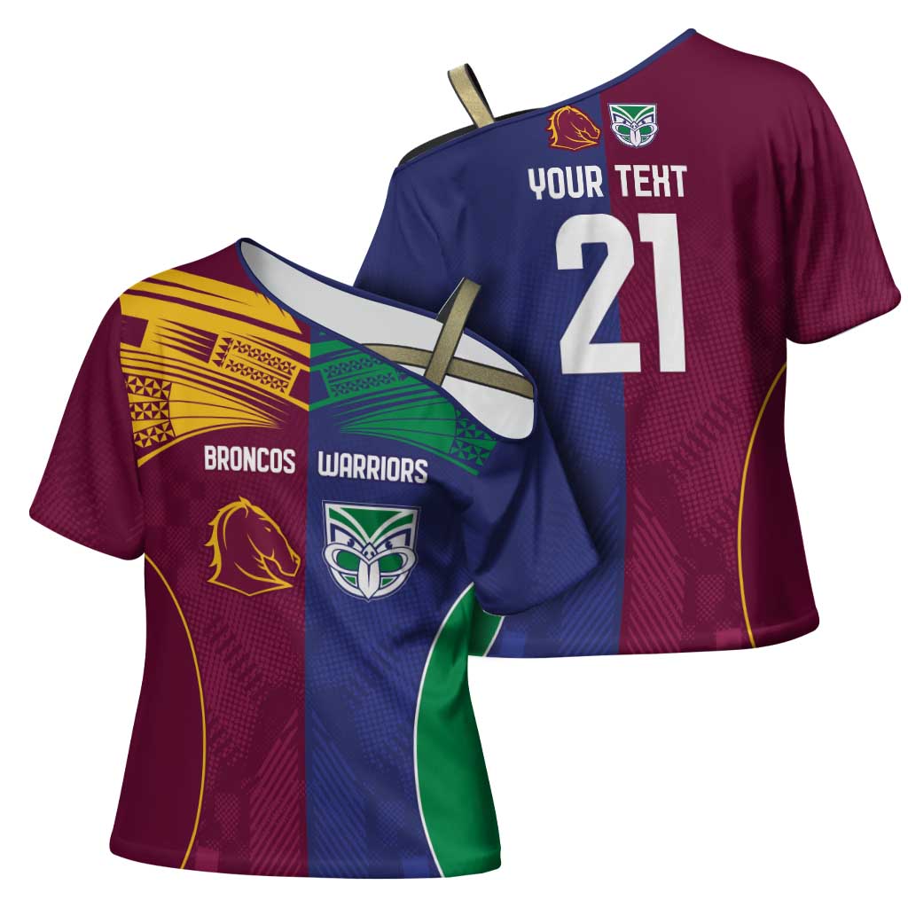 Custom Warriors-Broncos Cross Shoulder Shirt Together Sporty Style