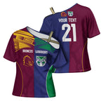 Custom Warriors-Broncos Cross Shoulder Shirt Together Sporty Style