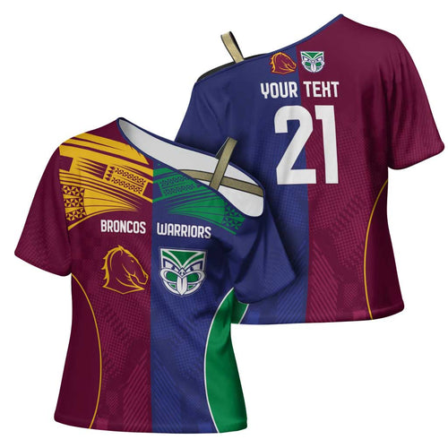 Custom Warriors-Broncos Cross Shoulder Shirt Together Sporty Style