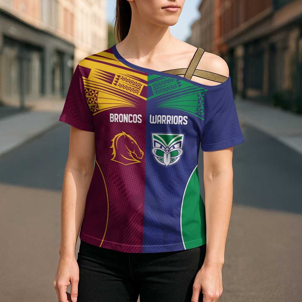 Custom Warriors-Broncos Cross Shoulder Shirt Together Sporty Style