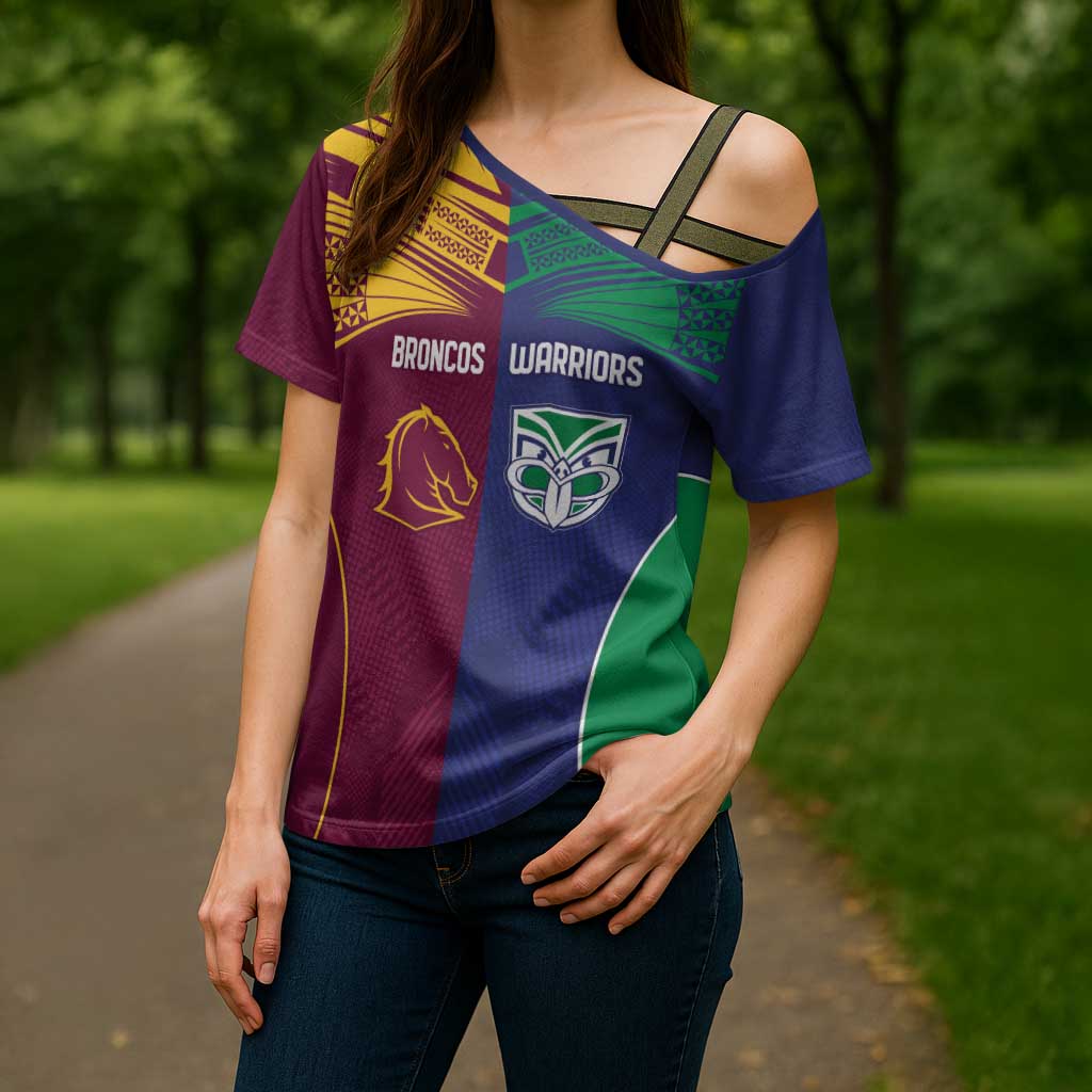 Custom Warriors-Broncos Cross Shoulder Shirt Together Sporty Style