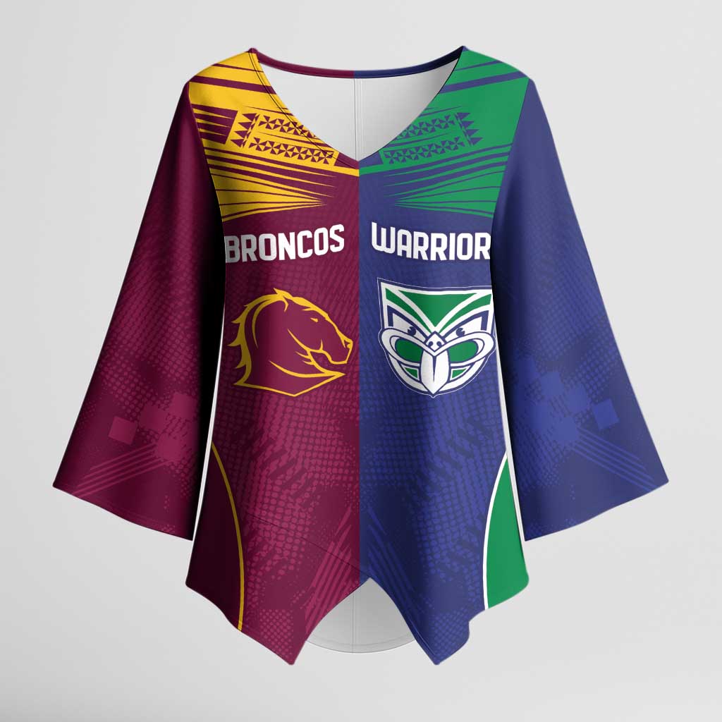 Custom Warriors-Broncos Kimono Sleeve Blouse Together Sporty Style