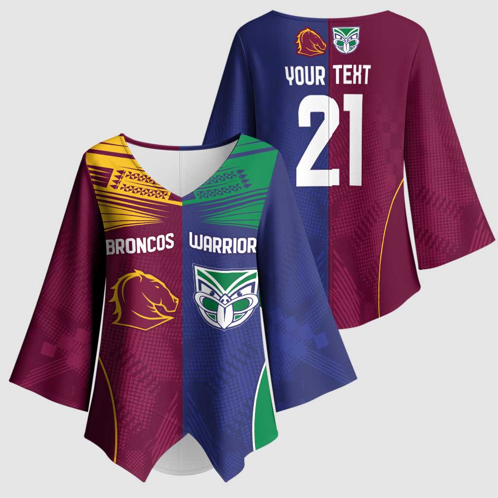 Custom Warriors-Broncos Kimono Sleeve Blouse Together Sporty Style