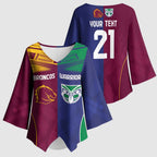 Custom Warriors-Broncos Kimono Sleeve Blouse Together Sporty Style