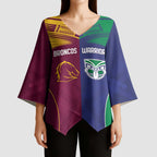 Custom Warriors-Broncos Kimono Sleeve Blouse Together Sporty Style
