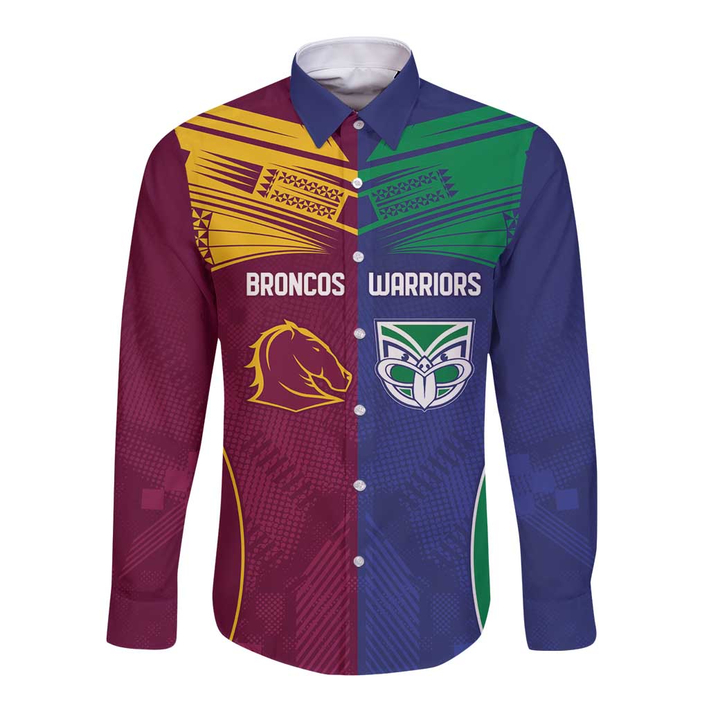 Custom Warriors-Broncos Long Sleeve Button Shirt Together Sporty Style