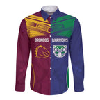 Custom Warriors-Broncos Long Sleeve Button Shirt Together Sporty Style