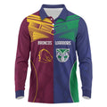 Custom Warriors-Broncos Long Sleeve Polo Shirt Together Sporty Style