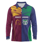 Custom Warriors-Broncos Long Sleeve Polo Shirt Together Sporty Style