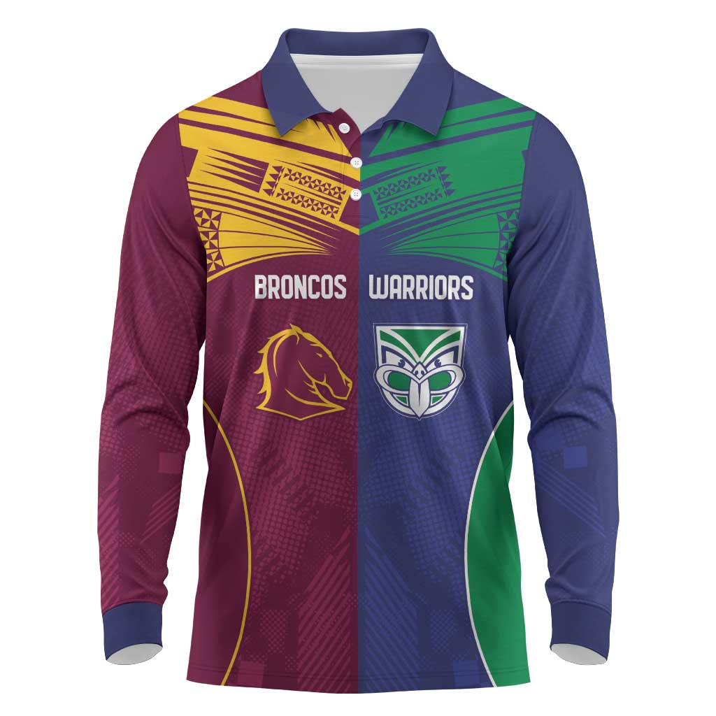 Custom Warriors-Broncos Long Sleeve Polo Shirt Together Sporty Style