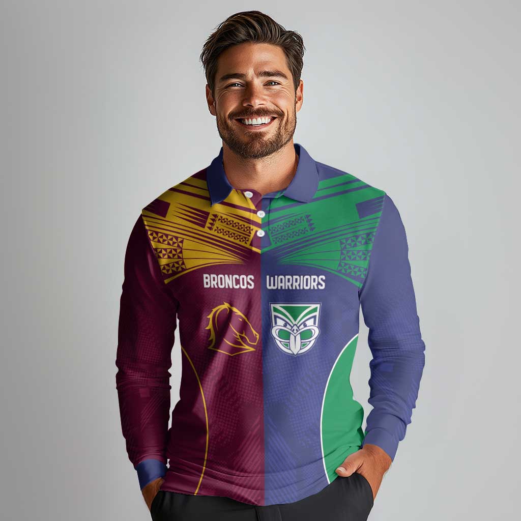 Custom Warriors-Broncos Long Sleeve Polo Shirt Together Sporty Style