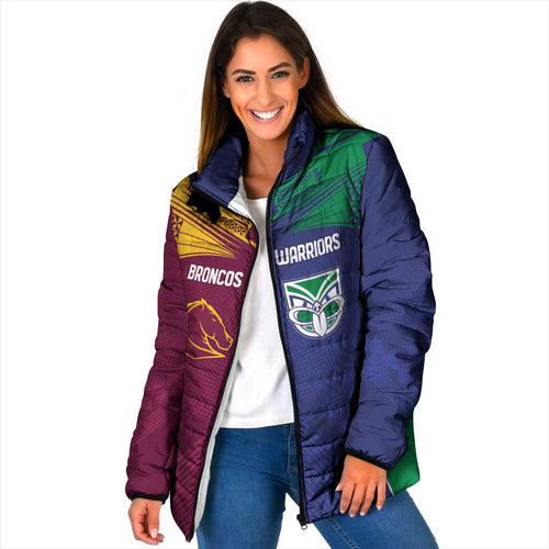 Custom Warriors-Broncos Padded Jacket Together Sporty Style