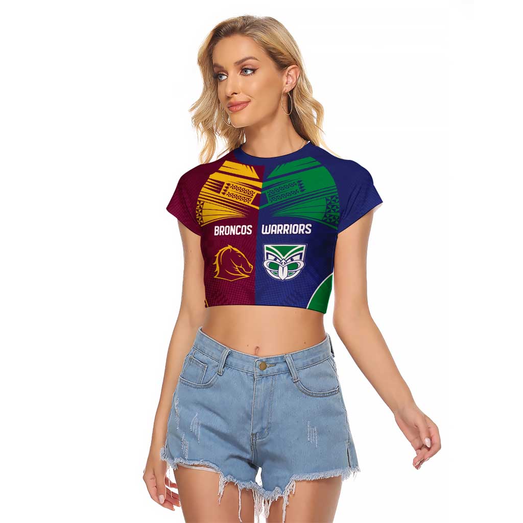 Custom Warriors-Broncos Raglan Cropped T Shirt Together Sporty Style