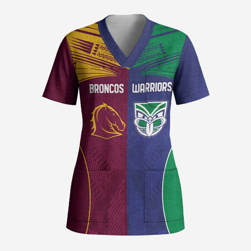Custom Warriors-Broncos Scrub Top Together Sporty Style