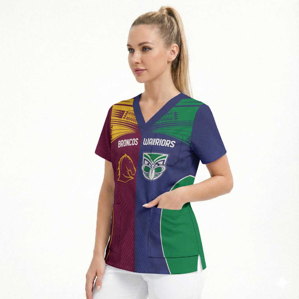 Custom Warriors-Broncos Scrub Top Together Sporty Style