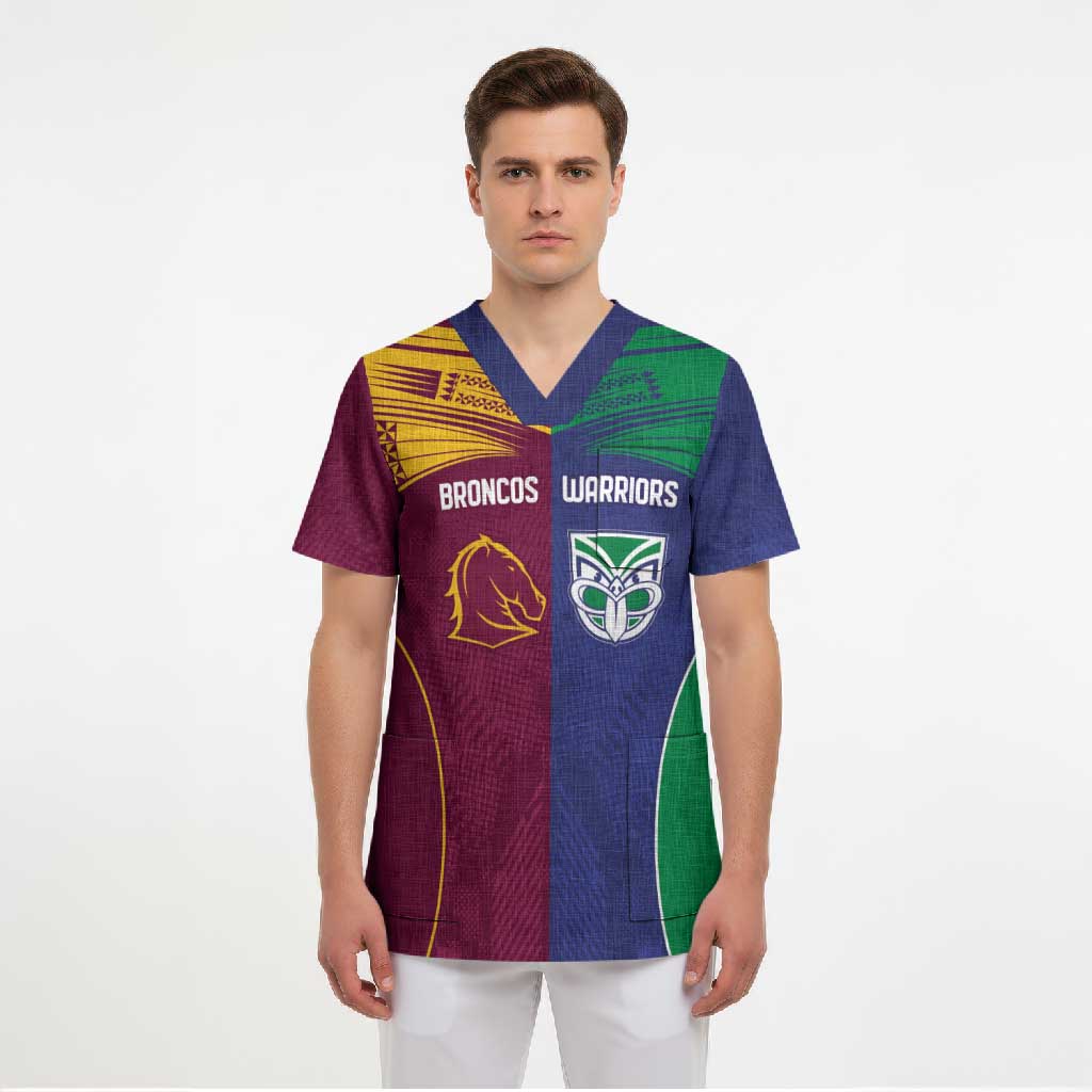 Custom Warriors-Broncos Scrub Top Together Sporty Style
