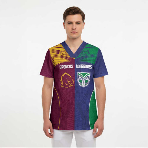 Custom Warriors-Broncos Scrub Top Together Sporty Style