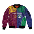 Custom Warriors-Broncos Sleeve Zip Bomber Jacket Together Sporty Style