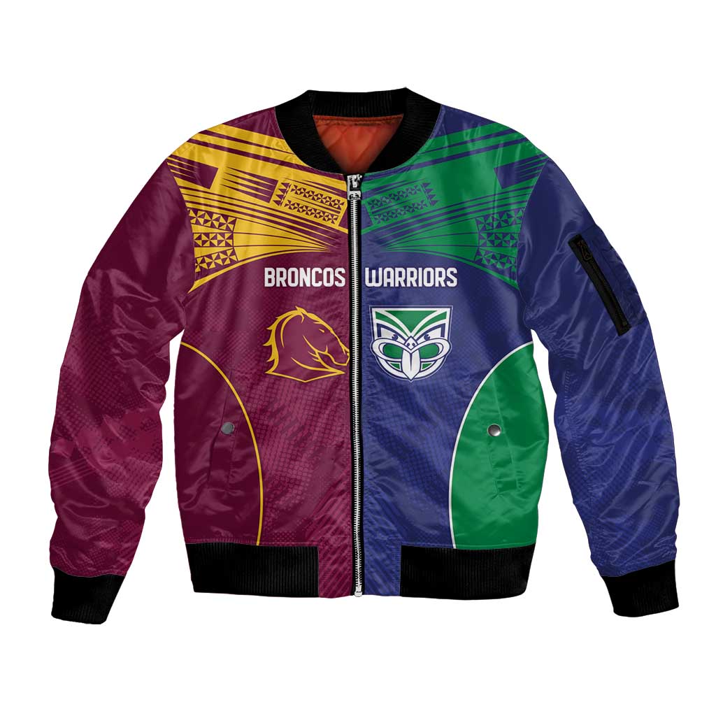 Custom Warriors-Broncos Sleeve Zip Bomber Jacket Together Sporty Style