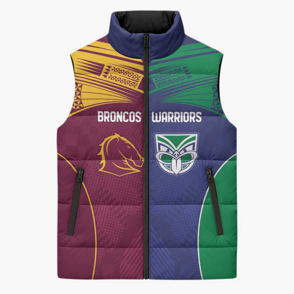 Custom Warriors-Broncos Sleeveless Puffer Jacket Together Sporty Style
